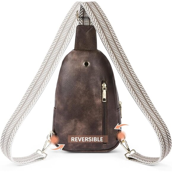 Leather Sling 1-coffee Bag Women Small Crossbody Fanny Pack Shoulder Chest Bag - Picture 5 of 7